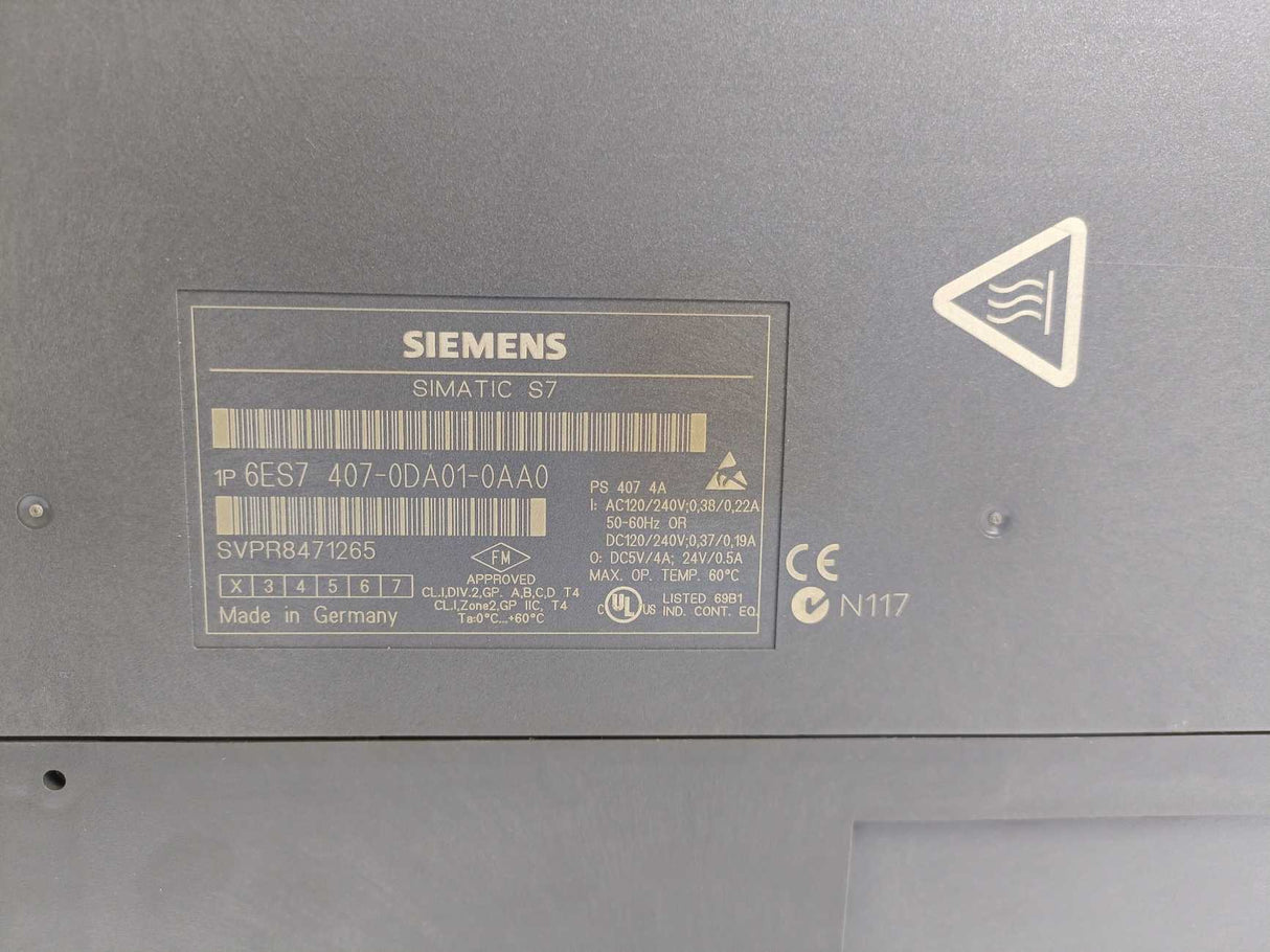 Siemens 6ES7407-0DA01-0AA0 SIMATIC S7-400 Power Supply PS407 4A