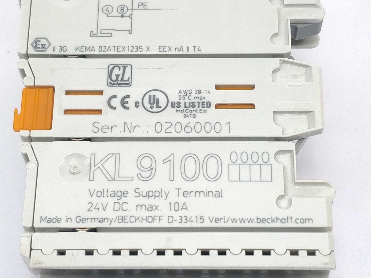 Beckhoff KL9100 Voltage Supply Terminal 24VDC  3 Pcs.