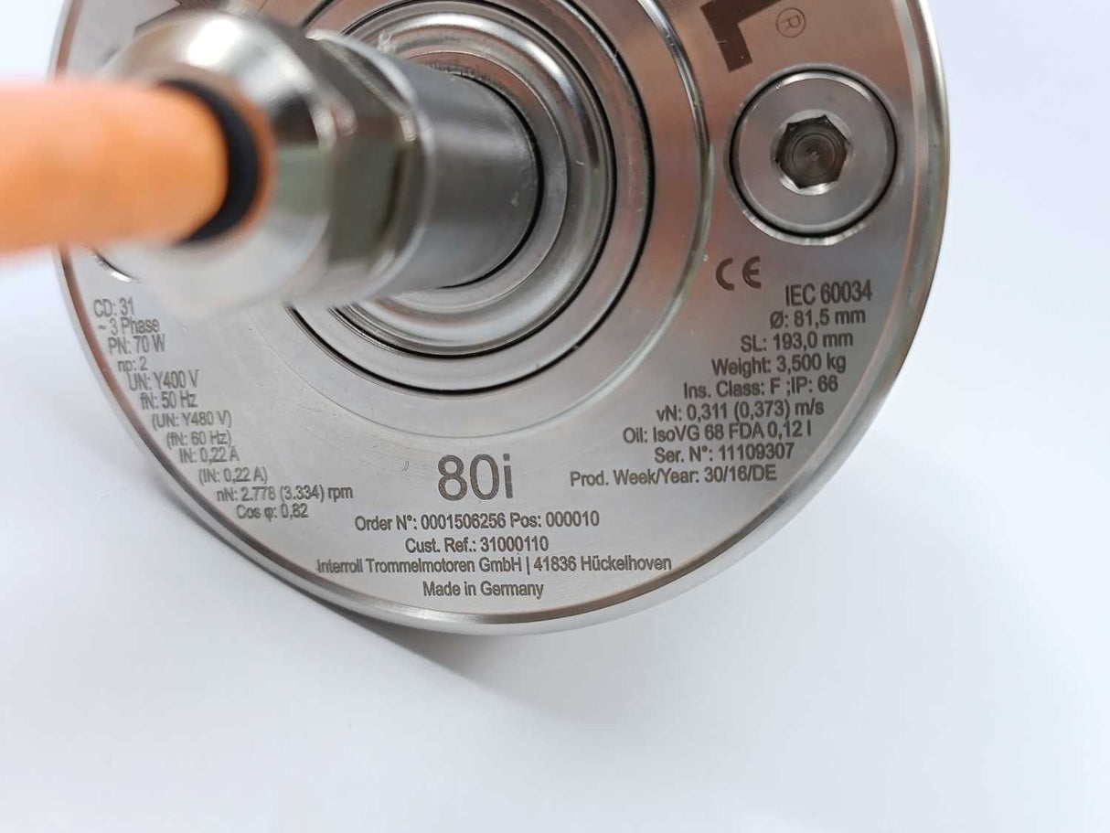 Interroll 80i Drum Motor 3 phase - Ø: 81,5mm, SL: 193,0mm