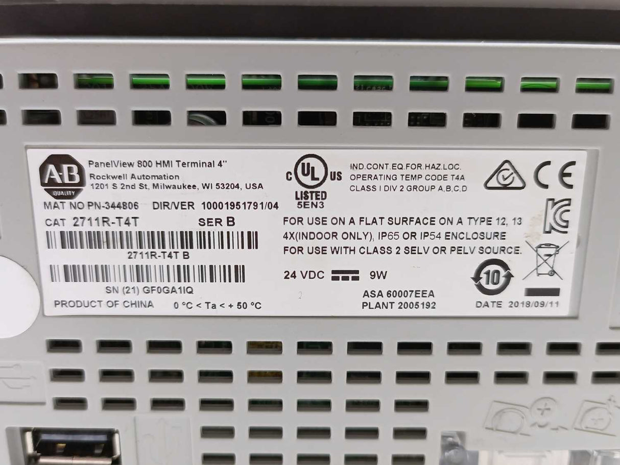 AB 2711R-T4T Ser. B Panel View 800 HMI Terminal 4"