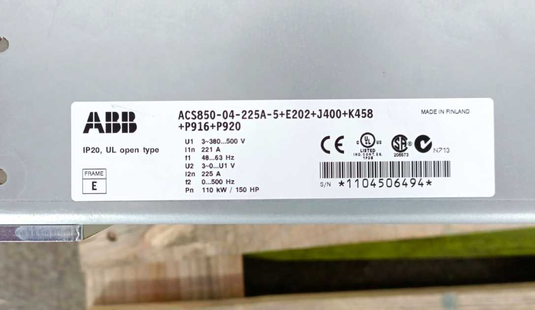ABB 3AUA0000027760 ACS850-04-225A-5+E202+J400+K458+P916+P920, drive module