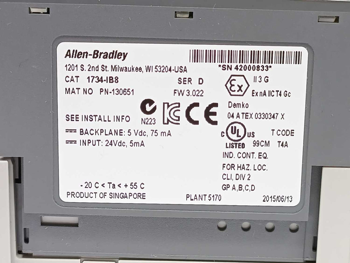 AB 1734-IB8 Ser. D FW. 3.022 POINT I/O 8 Point Digital Input Module