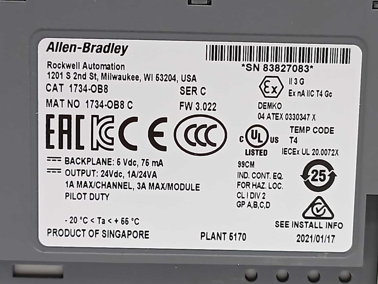 AB 1734-OB8 Ser. C FW. 3.022 POINT I/O 8 Point Digital Output Module