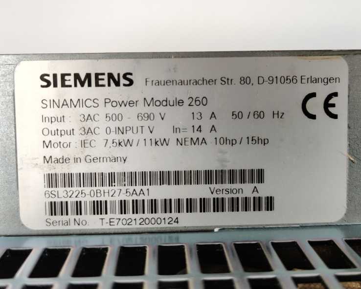 Siemens 6SL3225-0BH27-5AA1 Power Module PM260