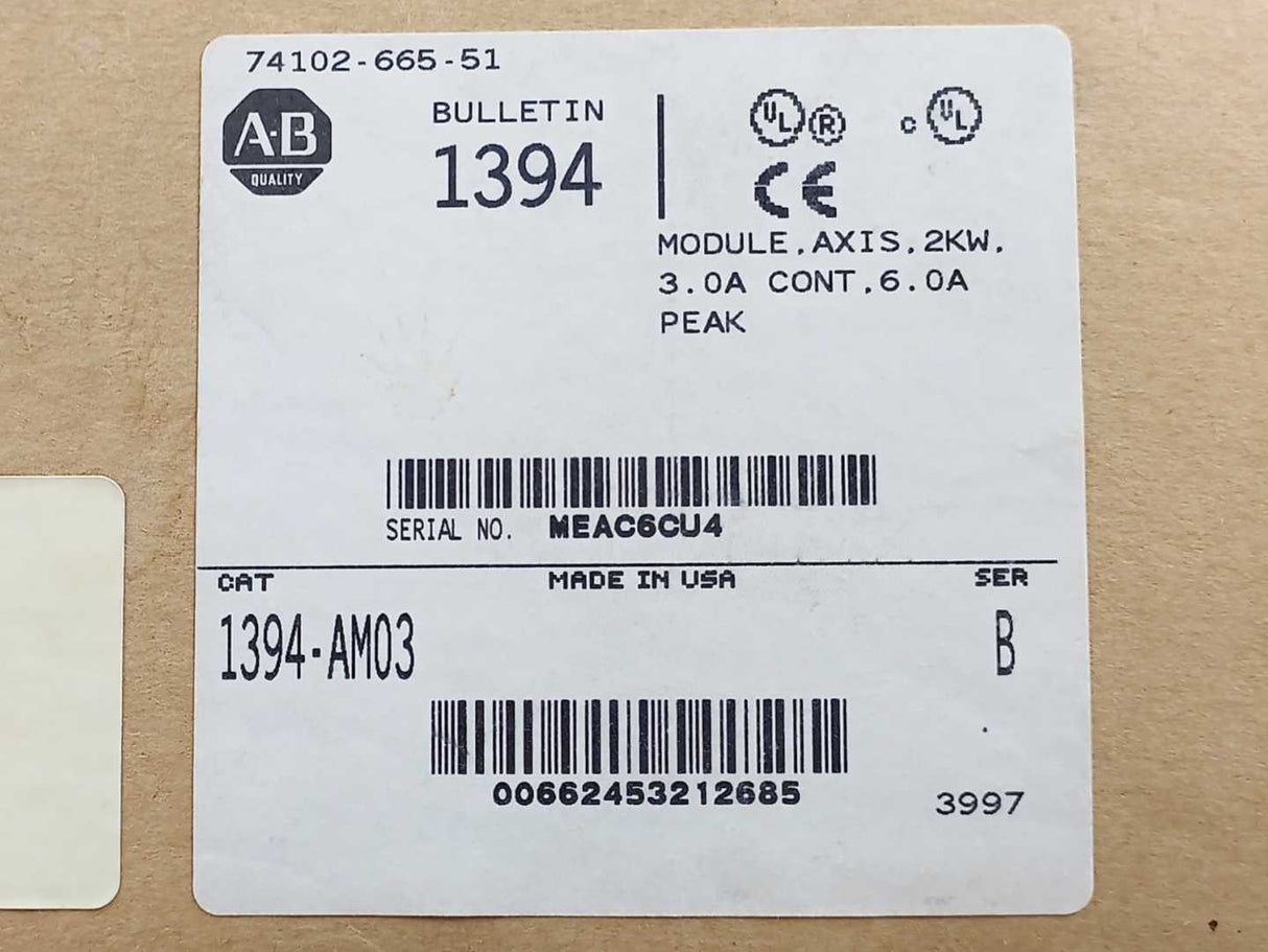 AB 1394-AM03 Ser. B AC Servo Controller Axis Module 2KW