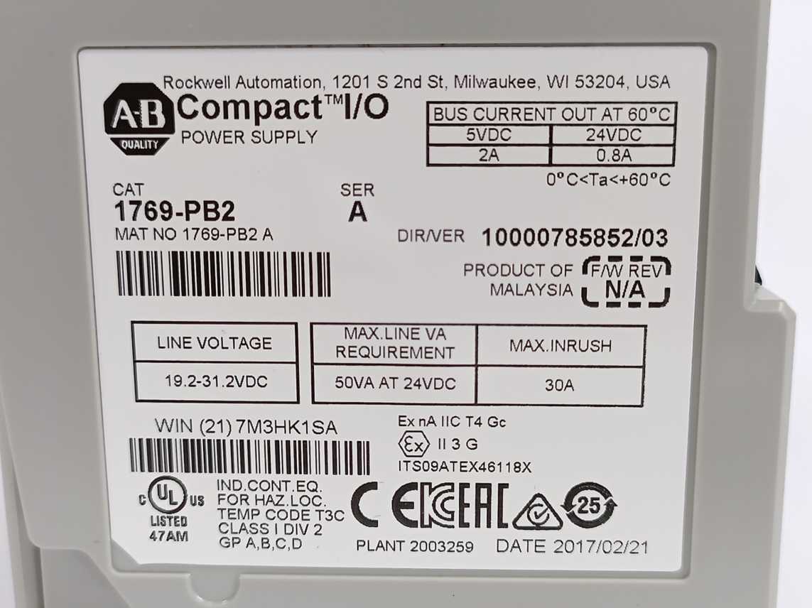 AB 1769-PB2 Ser. A , Rev. 2 Compact I/O Power Supply, 24VDC