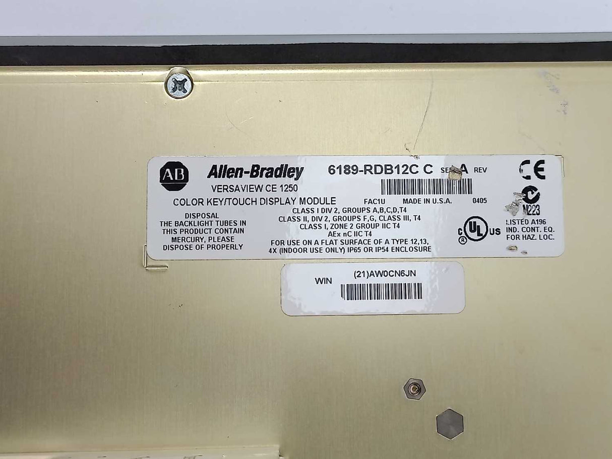 AB 6189-RDB12C Ser. A VersaView CE 1250 Color Key/Touch Display Module