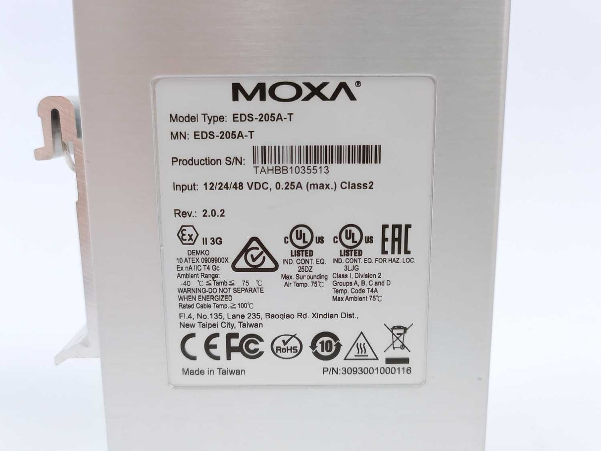Moxa 3093001000116 EDS-205A-T Rev. 2.0.2 Ethernet Switch