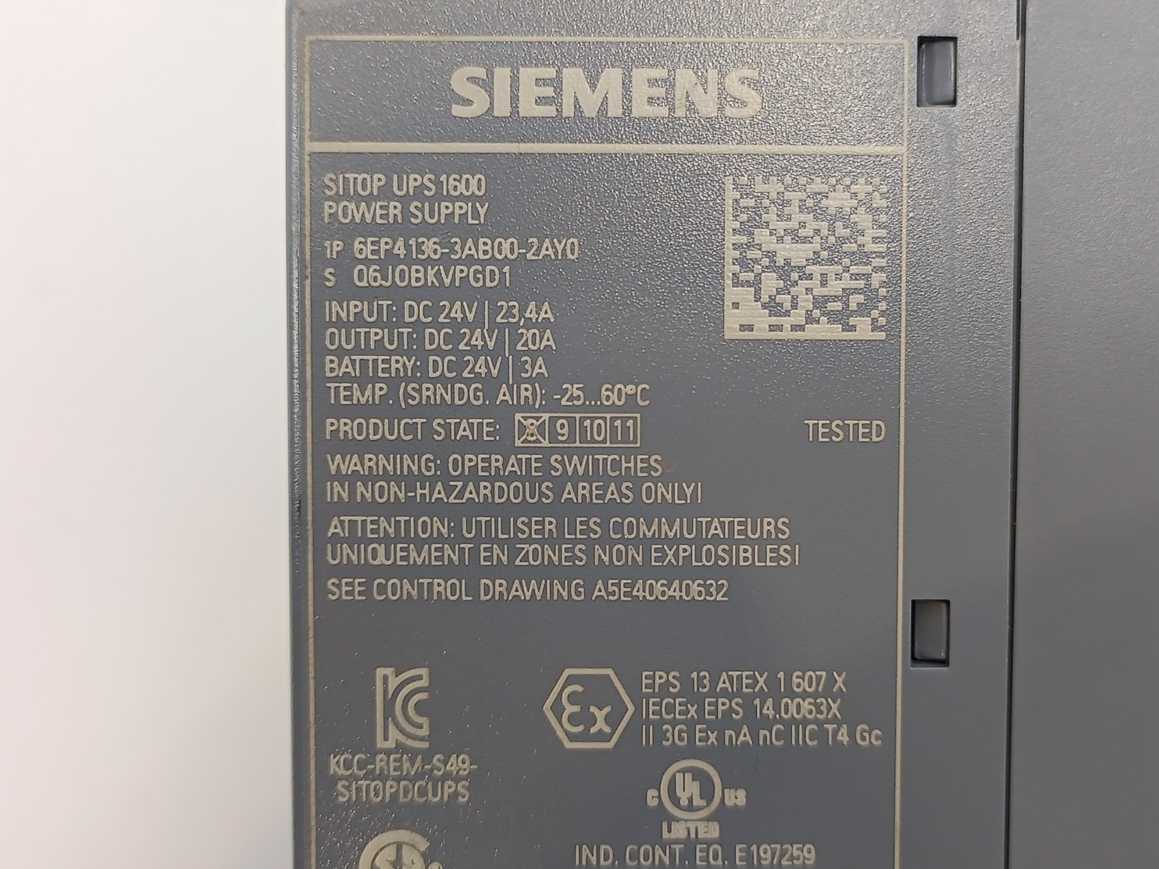 Siemens 6EP4136-3AB00-2AY0 SITOP UPS1600/DC/24VDC/20A