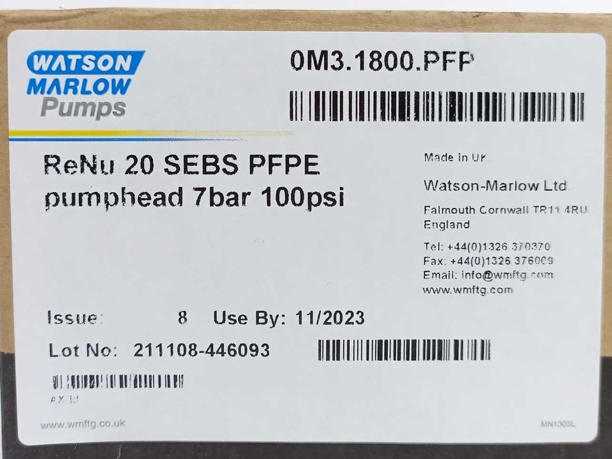 Watson-Marlow 0M3.1800.PFP 20 - Spare Head - SEBS, 7 Bar, 100psi