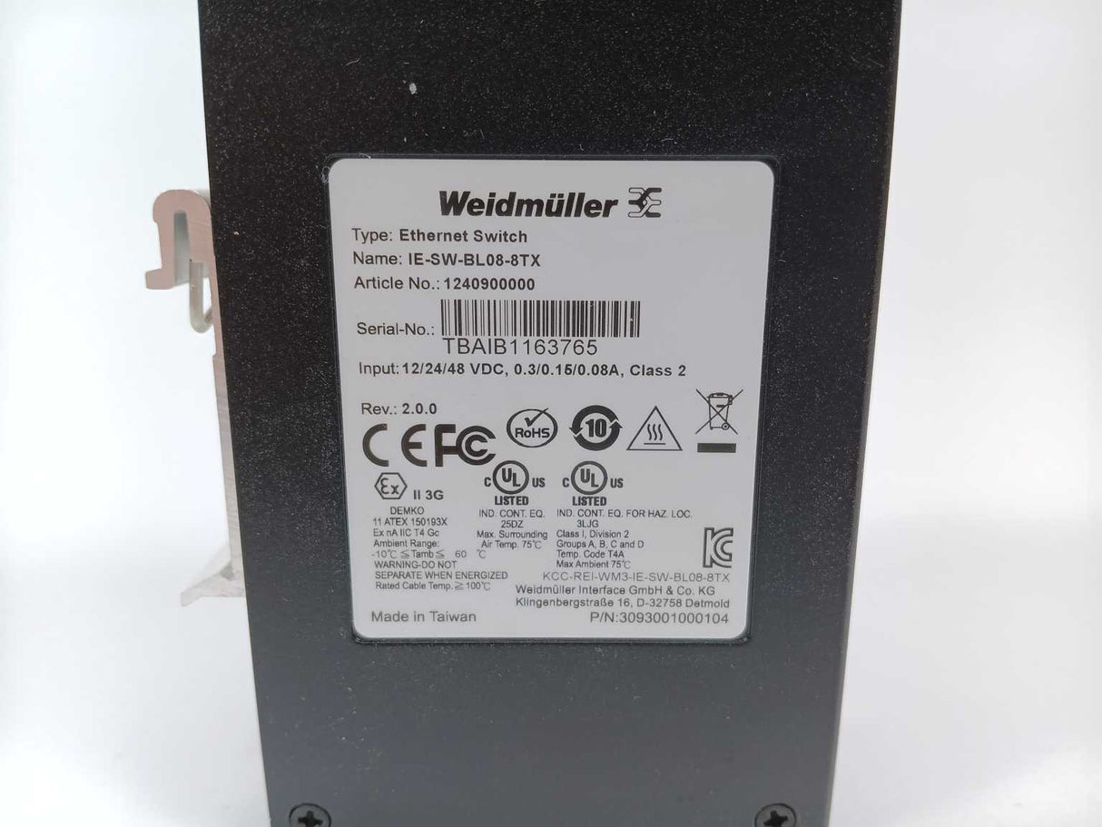Weidmüller 1240900000 IE-SW-BL08-8TX Ethernet Switch