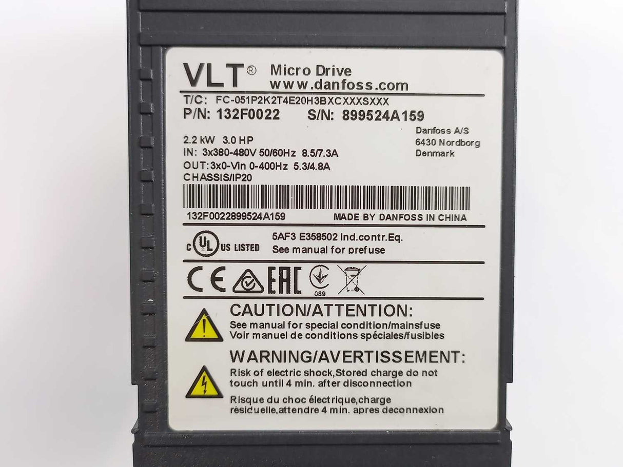 Danfoss FC-051P2K2T4E20H3BXCXXXSXXX 132D0022 VLT Micro Drive 2.2kW, 3.0HP