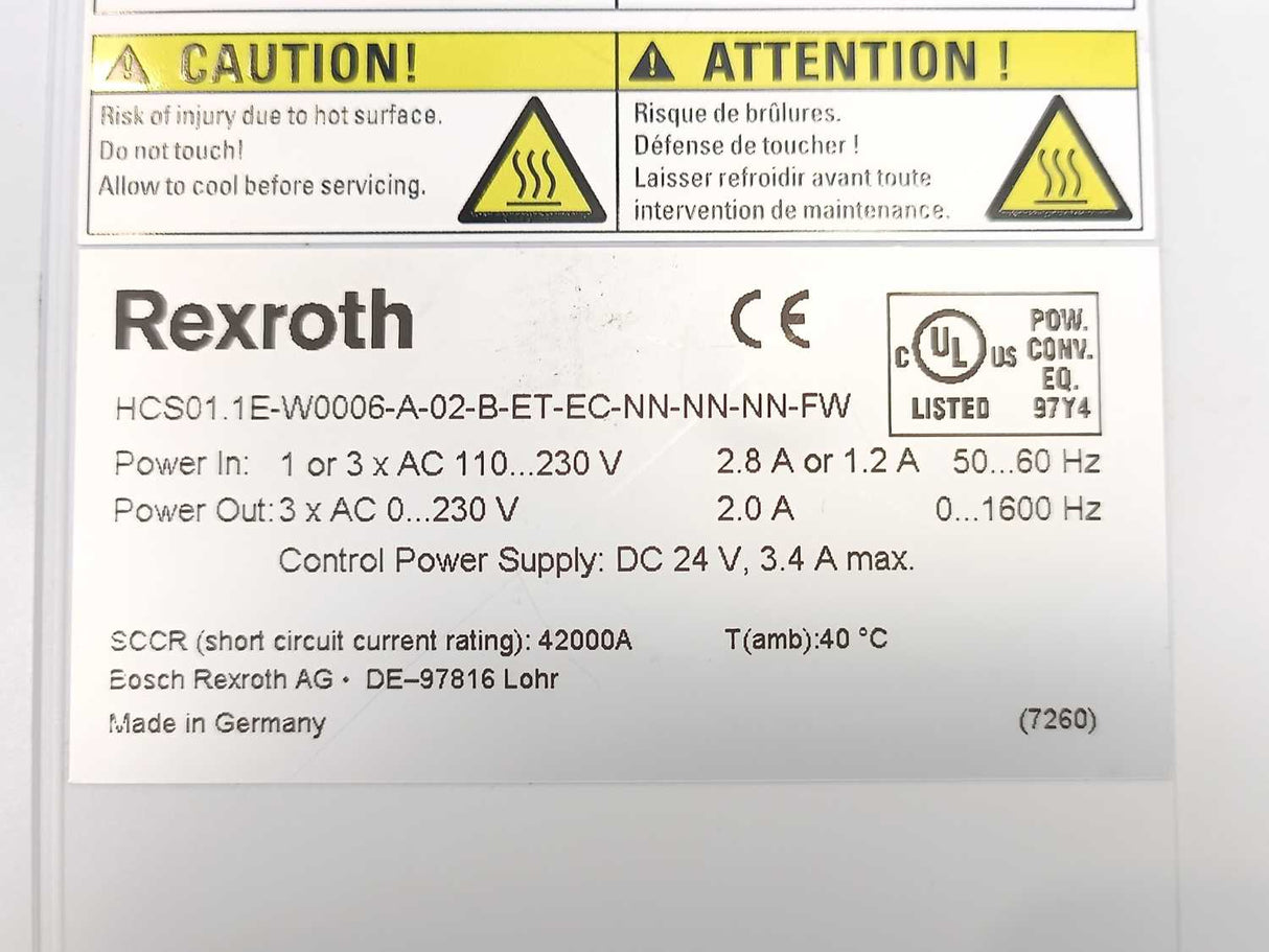 Rexroth R911325243 HCS01.1E-W0006-A-02-B-ET-EC-NN-NN-NN-FW Compact Converter
