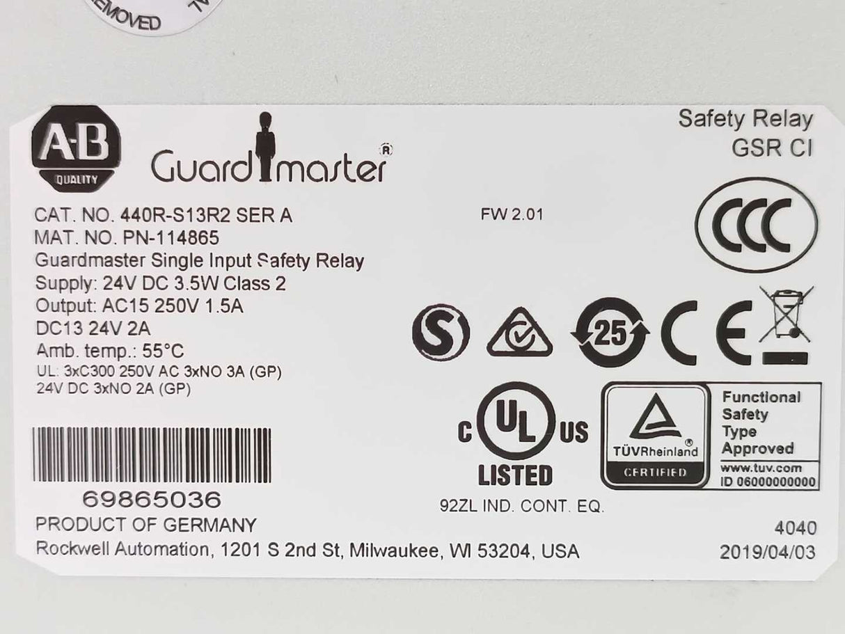 AB 440R-S13R2 Ser.A Guardmaster Single Input Safety Relay 24V DC, 3.5W