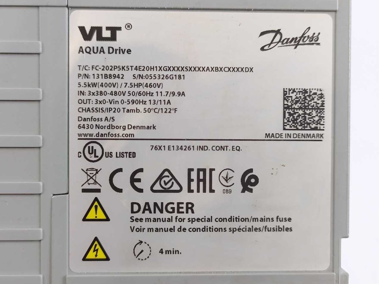 Danfoss FC-202P5K5T4E20H1XGXXXXSXXXXAXBXCXXXXDX 131B8942 Freqeuency Converter