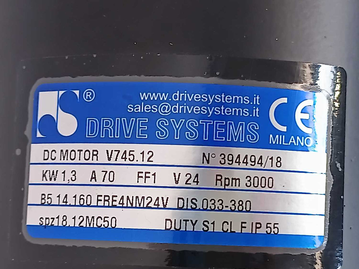 DRIVE SYSTEMS spz18.12MC50 Electric Motor 3000 RPM, DC Motor V745.12, 1,3kW