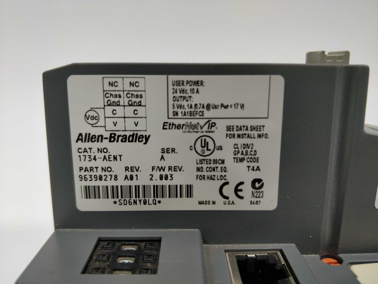 AB 1734-AENT Ser. A Ethernet/IP + Ser. A 1734-RTB