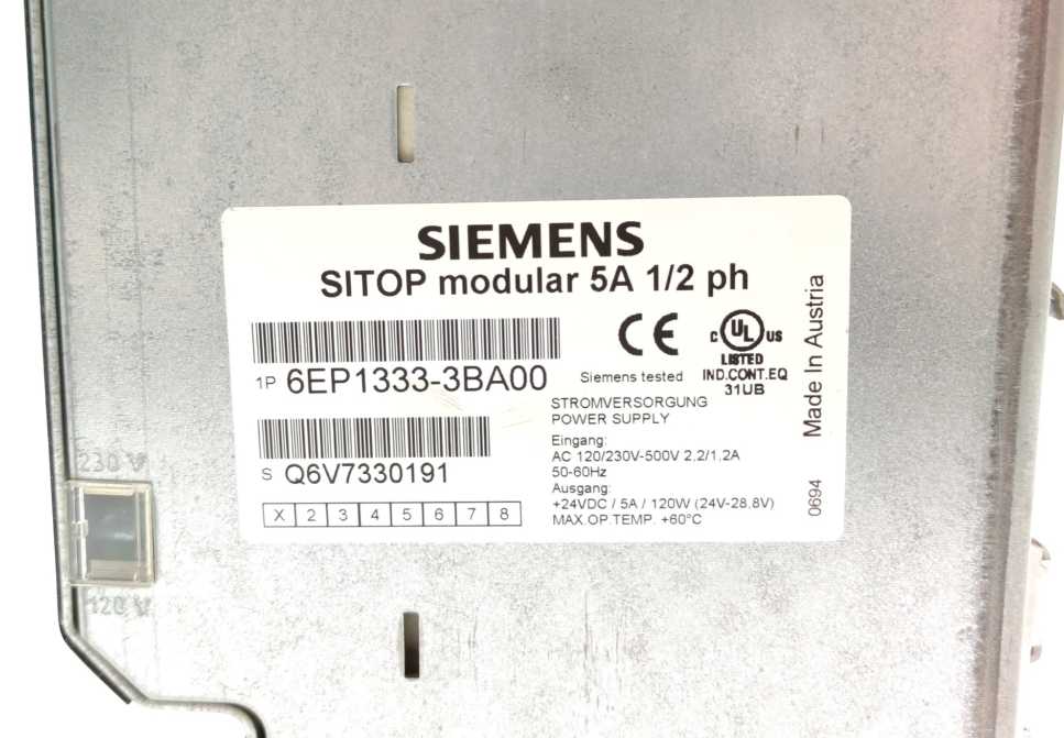 Siemens 6EP1333-3BA00 SITOP PSU200M Power Supply 24V/5A