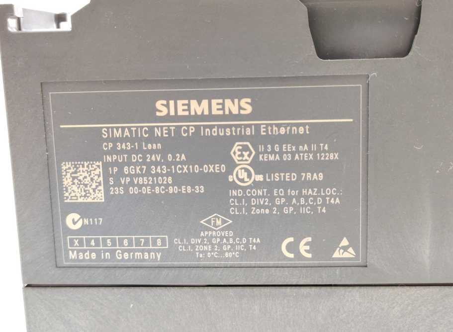 Siemens 6GK7 343-1CX10-0XE0 Communications Processor CP 343-1 Lean