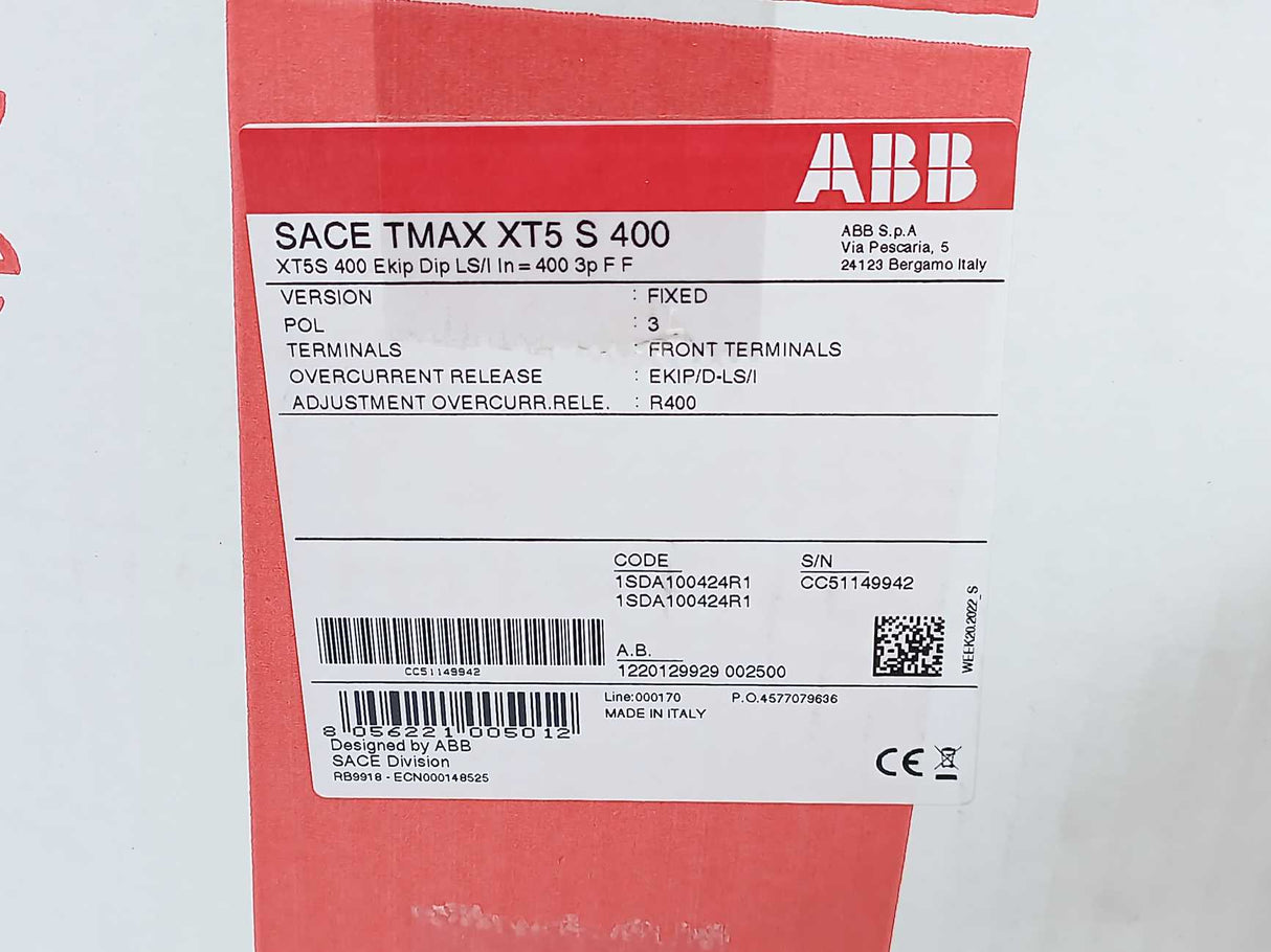 ABB 1SDA100424R1 SACE Tmax XT5S 400 Ekip Dip LS/I In=400 3p F F