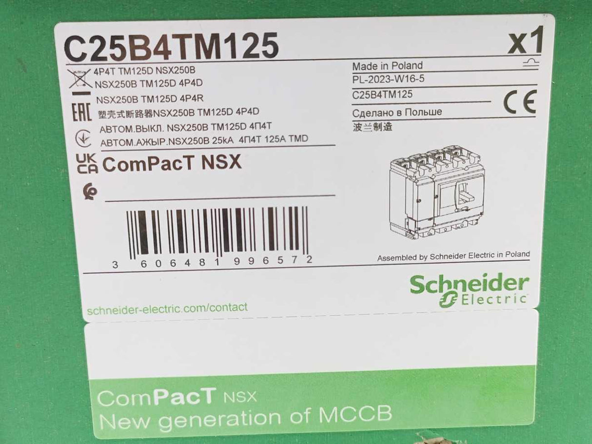 Schneider Electric C25B4TM125 3322738219 NSX250B 25kA/415VAC Circuit Breaker
