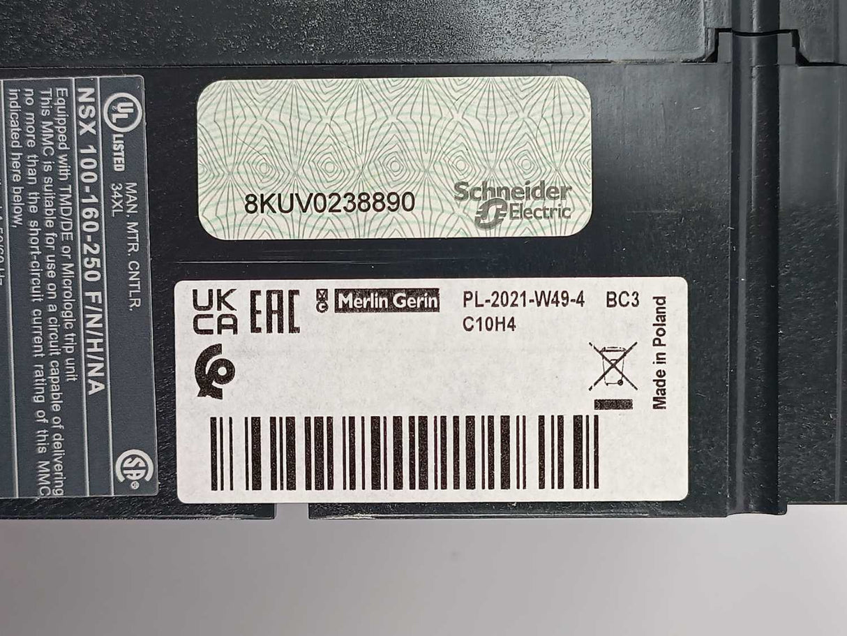 Schneider Electric C10H4 4P NSX100H Circuit Breaker without Trip Unit