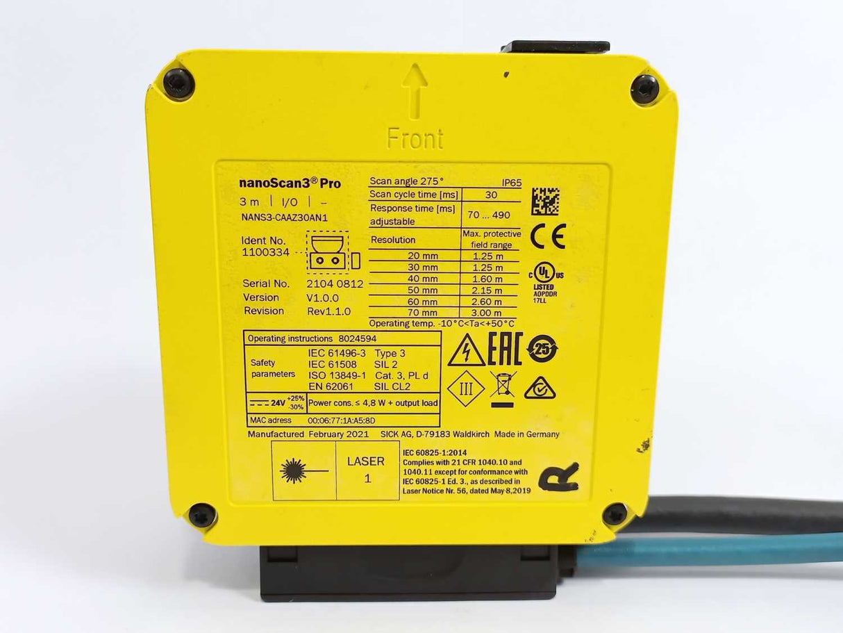 SICK 1100334 NANS3-CAAZ30ZA1 Safety Laser Scanner: NanoScan3 Pro