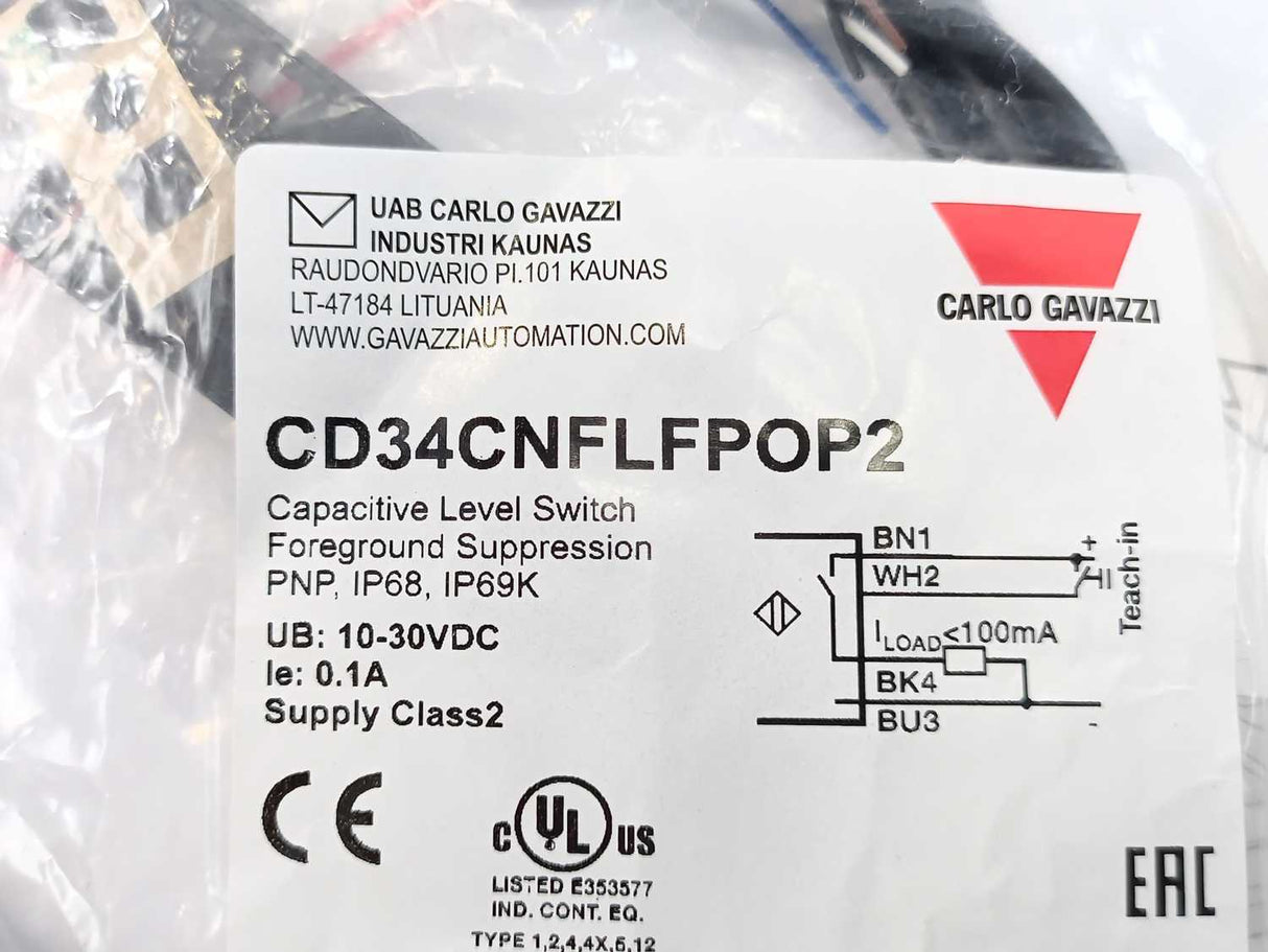 Carlo Gavazzi CD34CNFLFPOP2 Capacitive Level Switch 10-30VDC