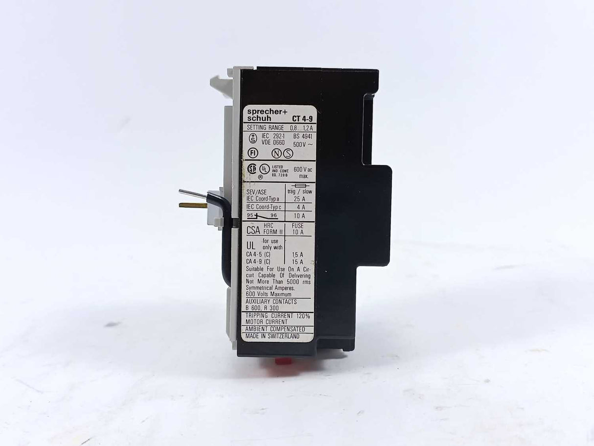 Sprecher+Schuh CT4-9 Thermal Overload Relay 0.8-1.2A. 5 Pcs.