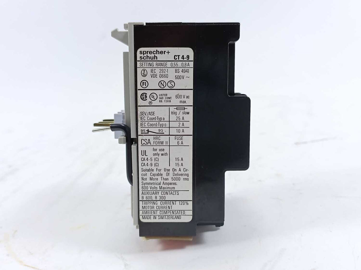 Sprecher+Schuh CT4-9 Thermal Overload Relay 0.55-0.8A. 4 Pcs.
