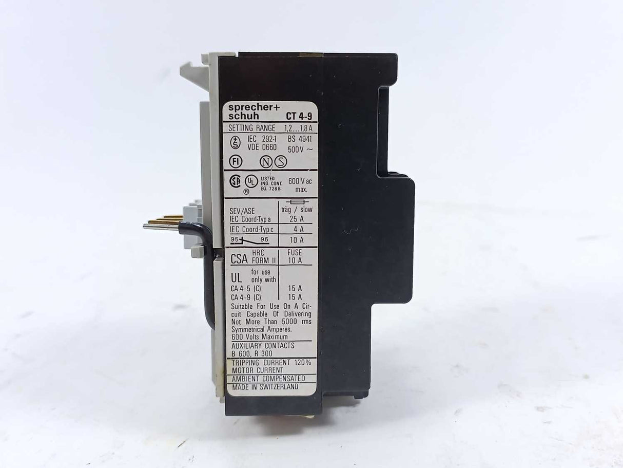 Sprecher+Schuh CT4-9 Thermal Overload Relay 1.2-1.8A. 4 Pcs.