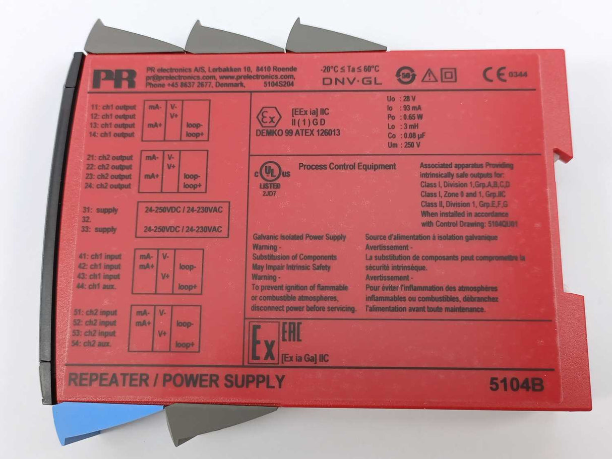 PR Electronics 5104B__A Ex Certified Single Channel Repeater/Power Supply