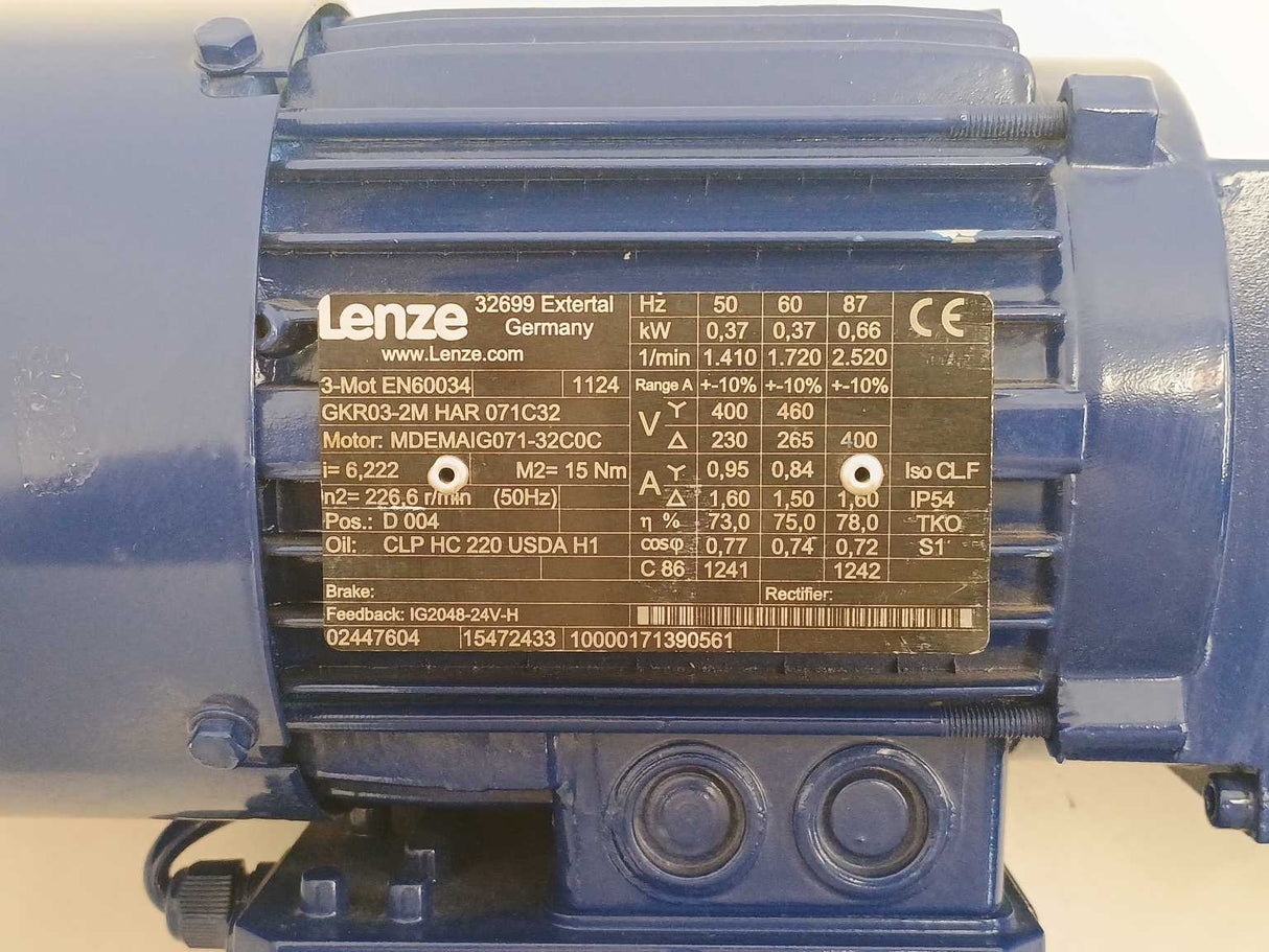 LENZE GKR03-2MHAR071C32 AC Bevel Geared Motor 0,37kW. I = 6,222