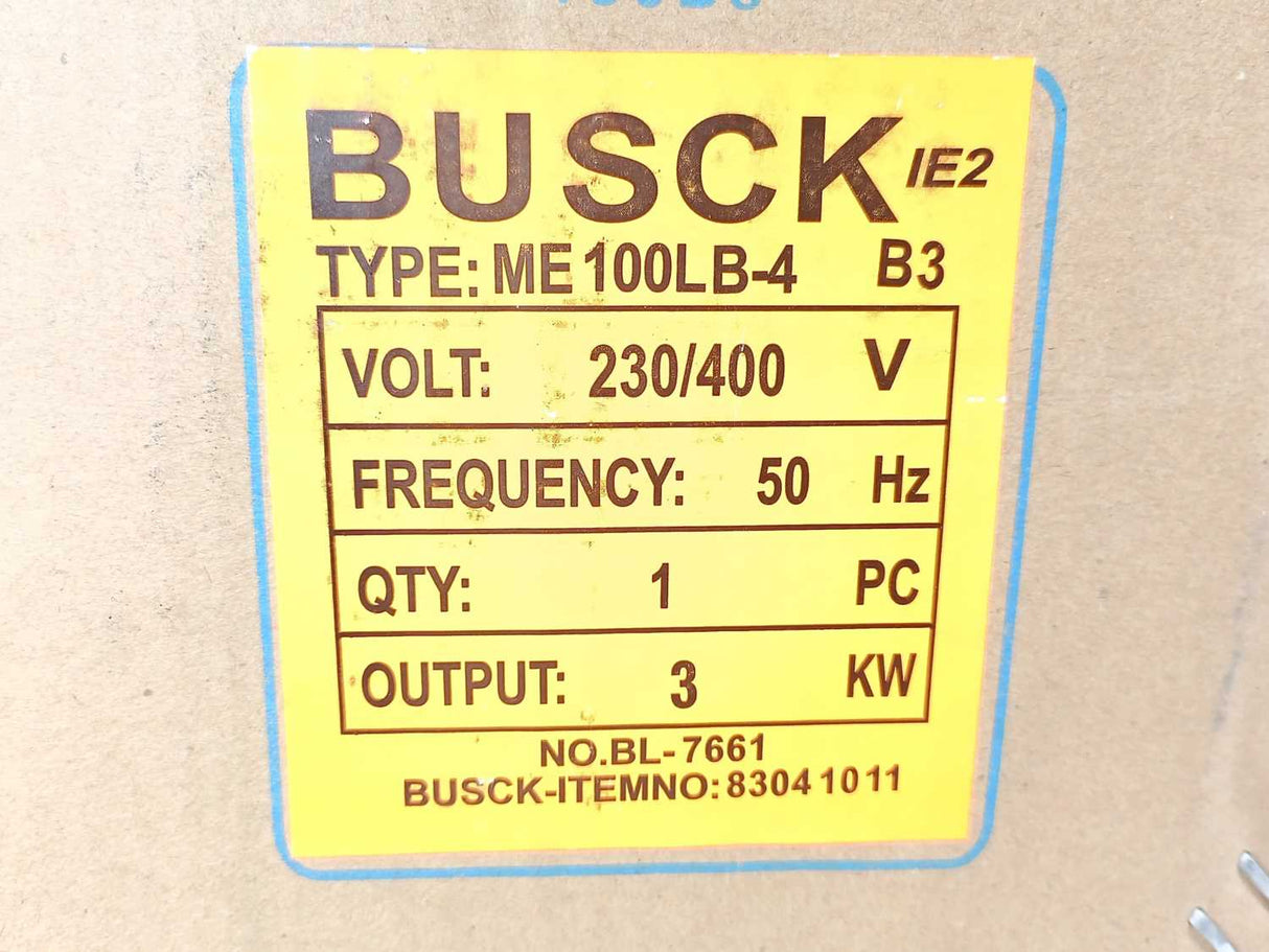 BUSCK ME100LB-4 B3 3-Phase Motor 3KW