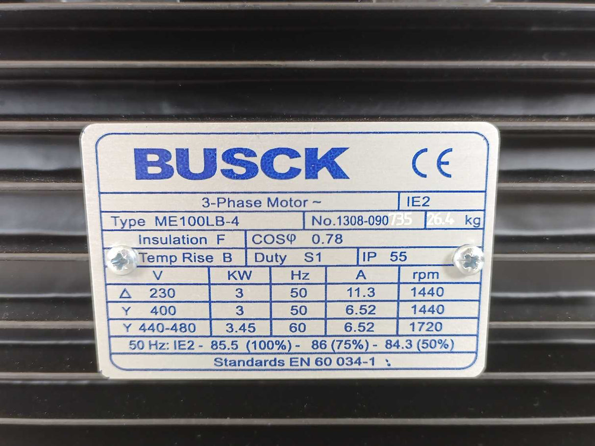 BUSCK ME100LB-4 B3 3-Phase Motor 3KW