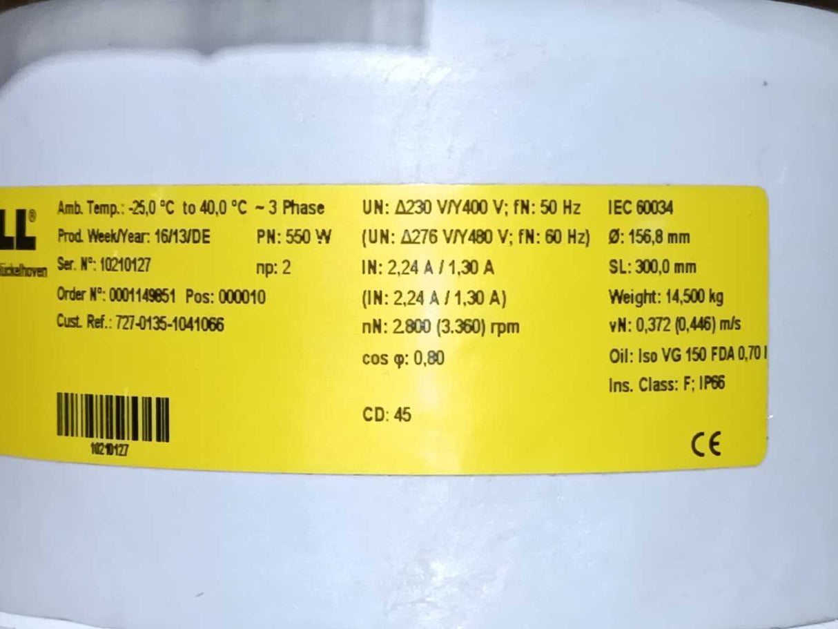 Interroll 138i Drum Motor 3 Phase - Ø 156,8mm SL 300mm PN: 550W