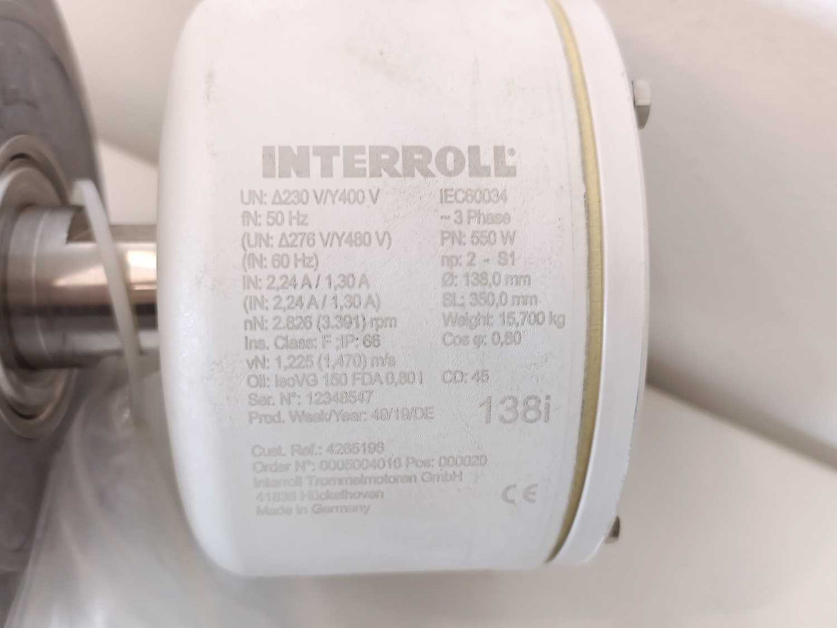 Interroll 138i Drum Motor 3 Phase - Ø 138,50mm SL 350mm PN: 550W