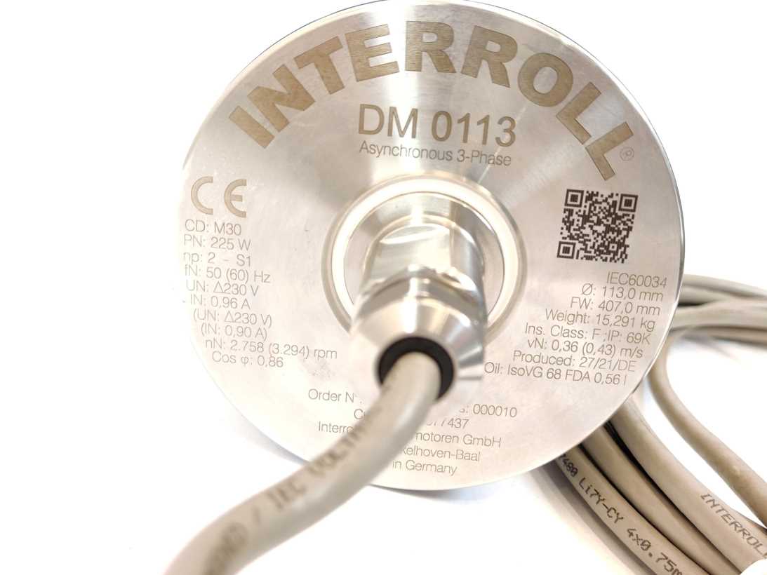Interroll DM 0113 Drum Motor - 370W - Ø 113,0mm FW 407,0mm Pn: 225W