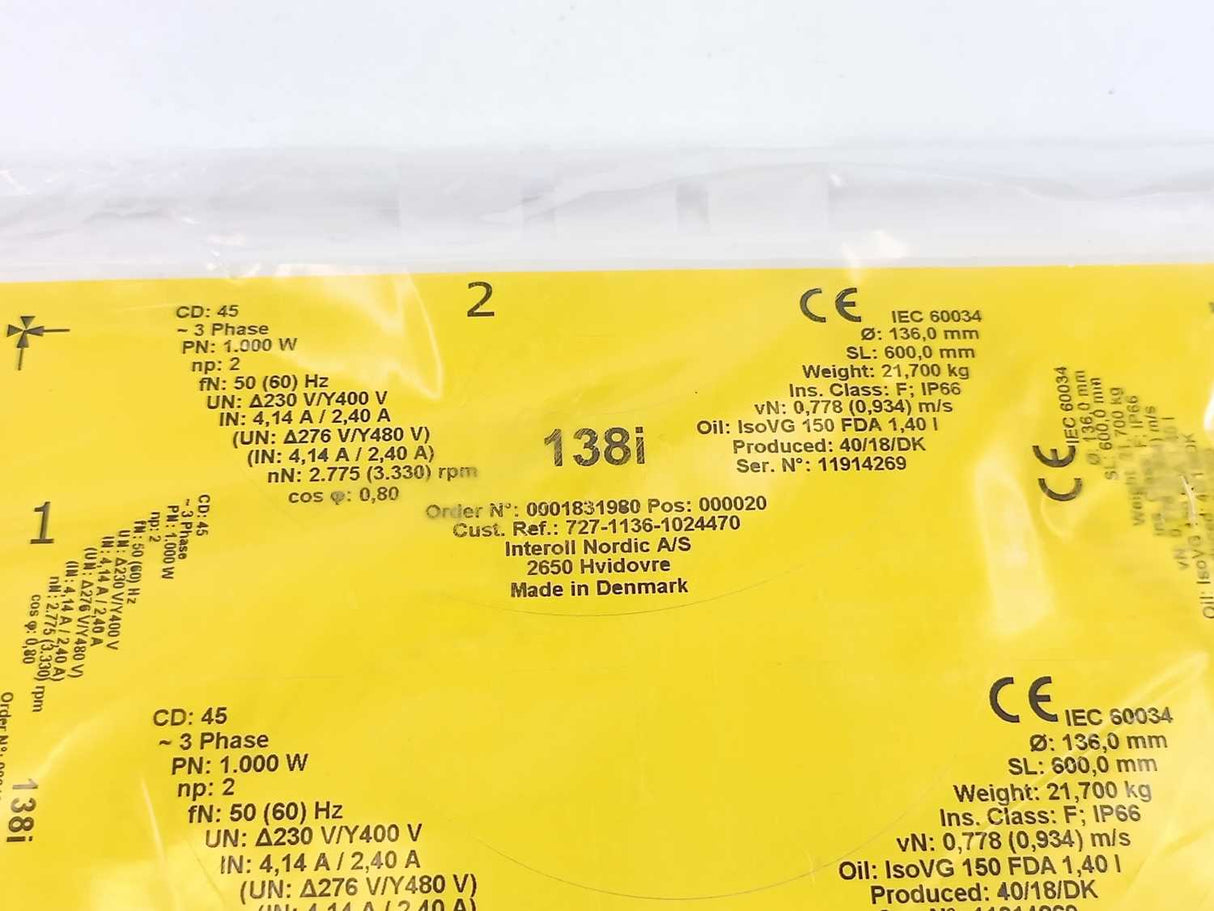 Interroll 138i Drum Motor - Ø 136mm SL 600mm