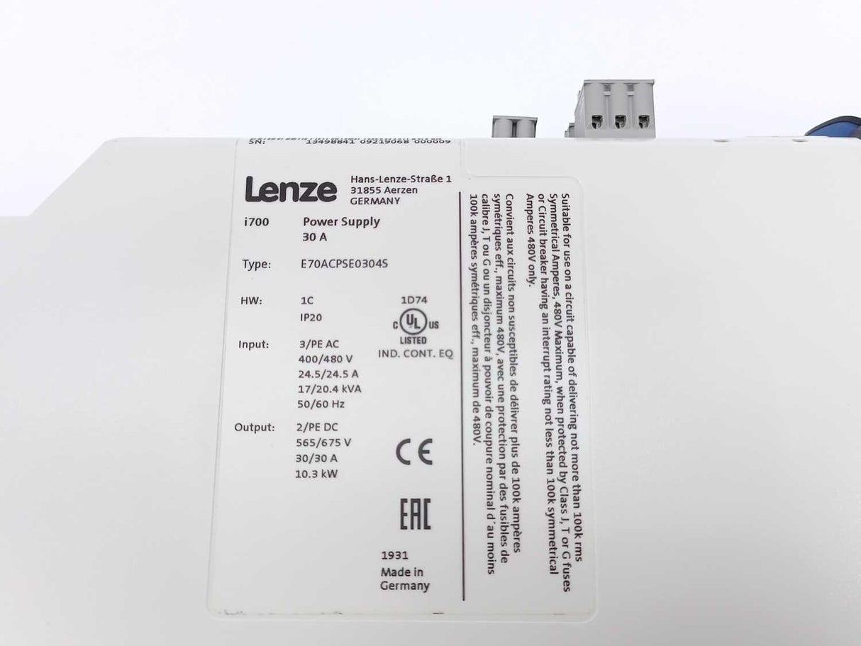 LENZE E70ACPSE0304S i700 Power Supply 30 A