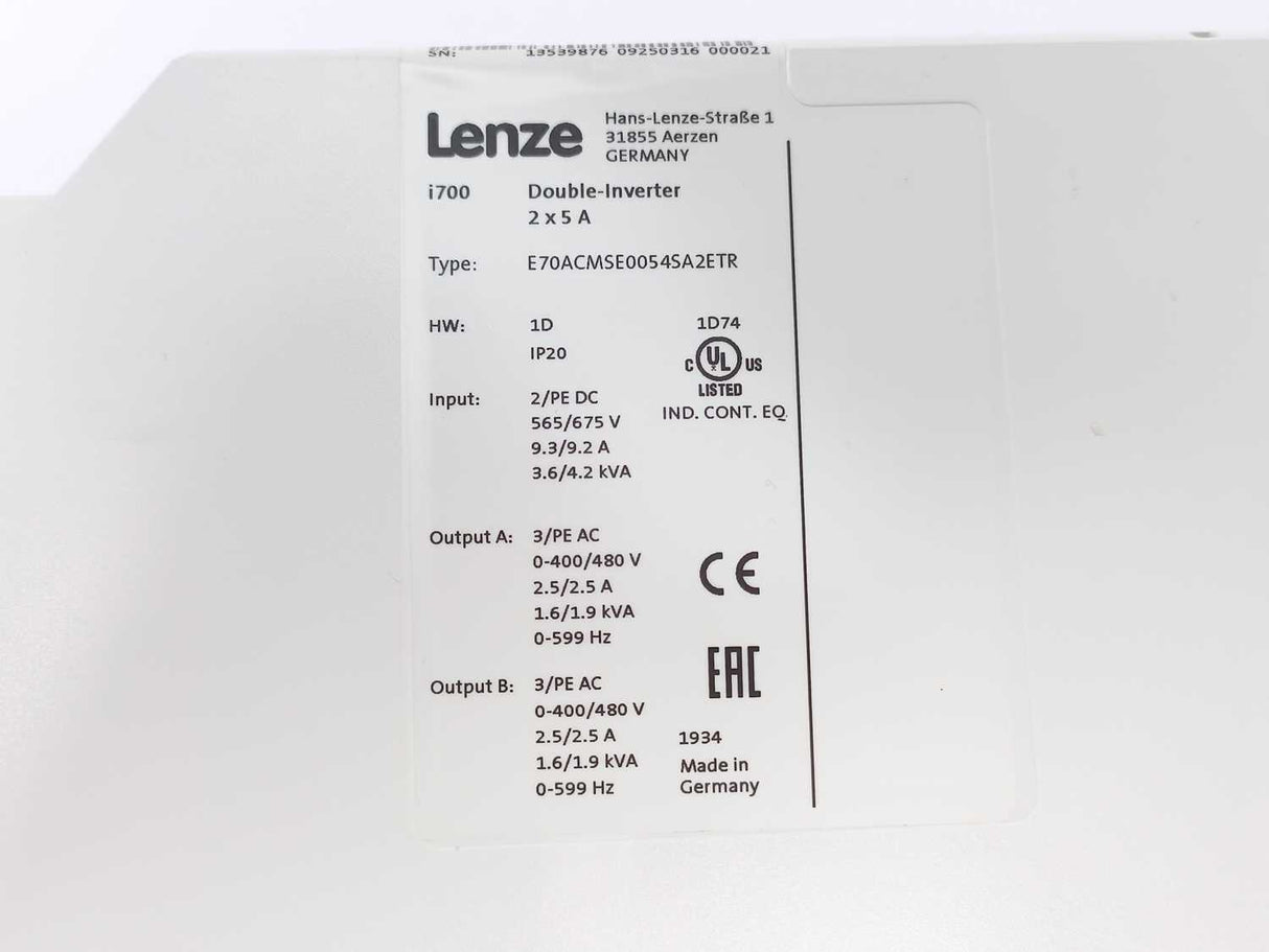LENZE E70ACMSE0054SA2ETR i700 Double-Inverter 2x5 A