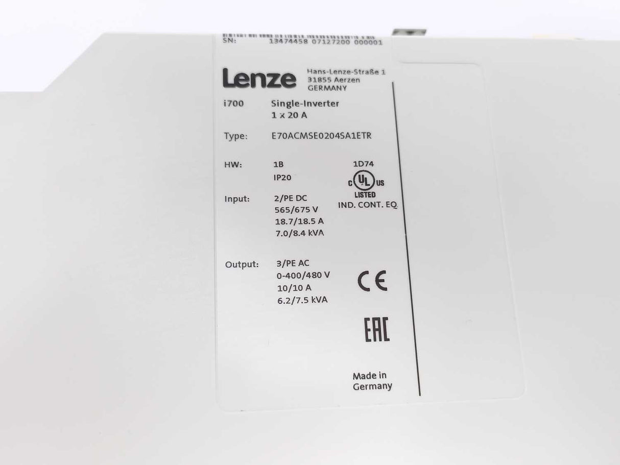 LENZE E70ACMSE0204SA1ETR i700 Single-Inverter 1x20 A