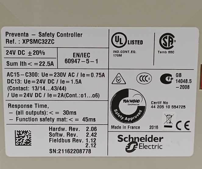 Schneider Electric XPSMC32ZC Preventa Safety Controller