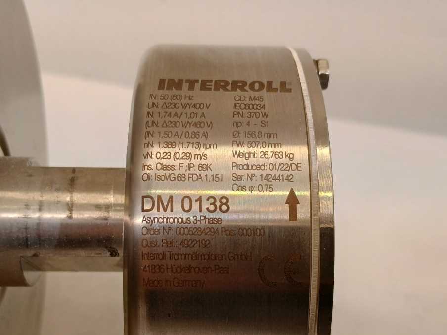 Interroll DM 0138 Drum Motor - 370W - Ø 156,8mm - FW 507,0mm