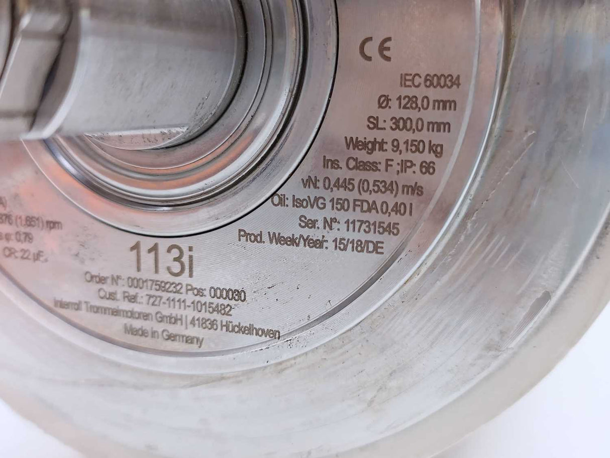 Interroll 113i Drum Motor 300W Ø 128,0mm SL 300,0mm