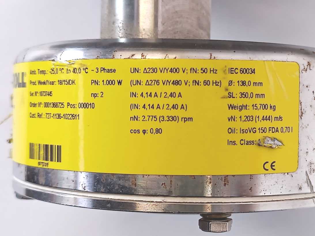 Interroll 138i Drum Motor 3 Phase - 1000W - Ø 138,0mm SL 350,0mm