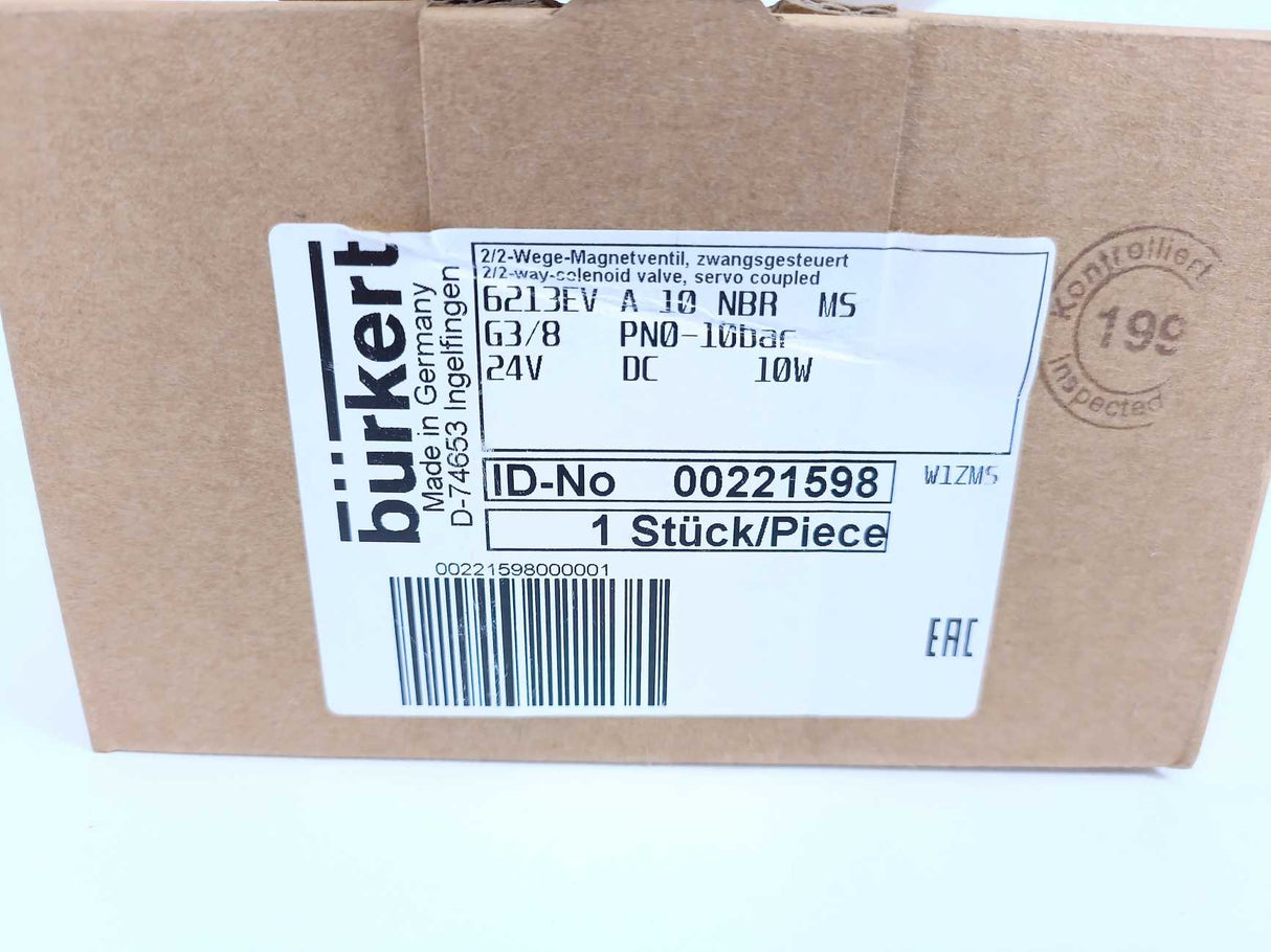 Burkert 00221598 2/2 Way Solenoid Valve, Servo Coupled