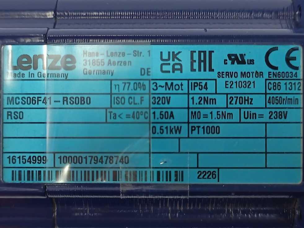 LENZE G50AB045MHBR2C00 Gearmotor i=17.378, 20 Nm, 233.1 r/min