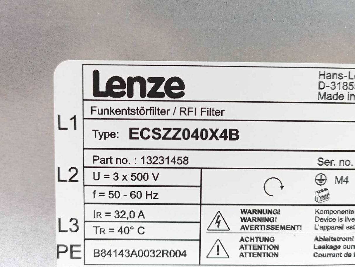 LENZE ECSZZ040X4B 13231458 Servo Drive RFI Noise Filter