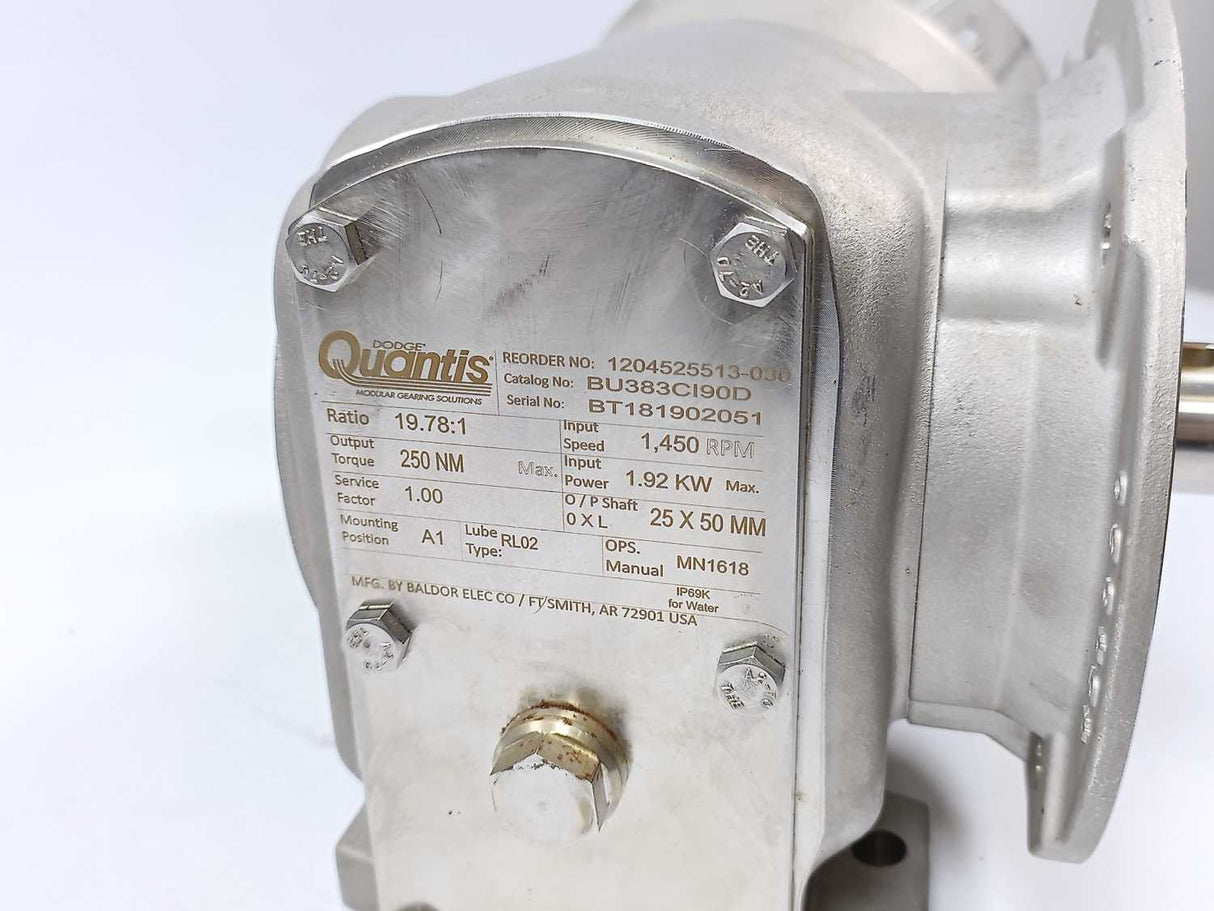 BALDOR BU383CI90D Dodge Quantis RHB Gear Reducer. i=19.78:1